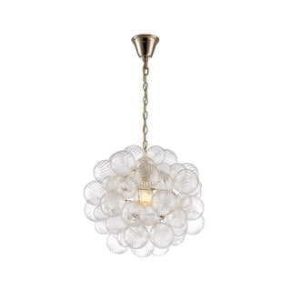 cluster of small spiral glass globes and stainless steel chain canopy