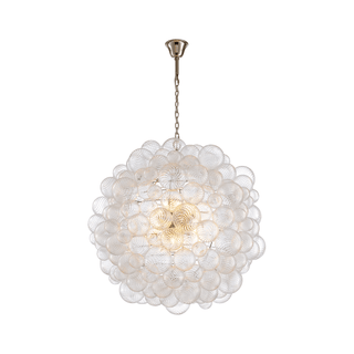 Polished nickel alloy chandelier with hand-blown spiral glass globes in varied sizes