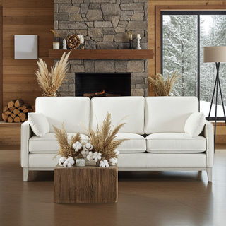 Moorizon Basic American Comfort sofa with ottoman in Sand — classic proportions in a neutral living room