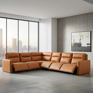 Moorizon Bold Leather collection lounge chair in Brown — sculpted arms and deep seat, product scene