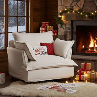 Moorizon Classic Comfort collection chair in White — plush seat with throw pillow, cozy holiday living room