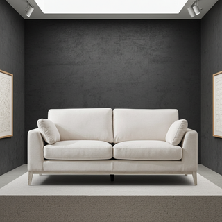 Moorizon Elegant Era 3-seater sofa in Sand — refined silhouette with bolster pillows, studio view