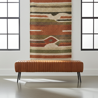 Moorizon Golden Stripe bench, 60″ in Cognac — upholstered seat with channel detail, product view