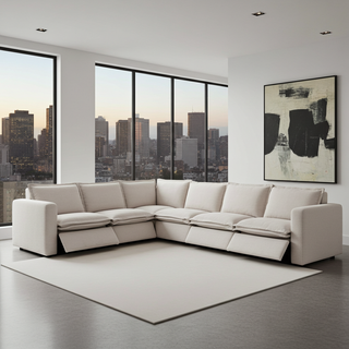 Moorizon Harmony Hug collection lounge chair in White — plush cushions with clean lines, studio view