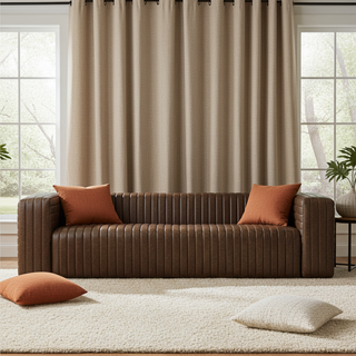 Moorizon Metro Stripe 3-seater sofa in Whiskey — tailored modern sofa with vertical stripe detail, product scene