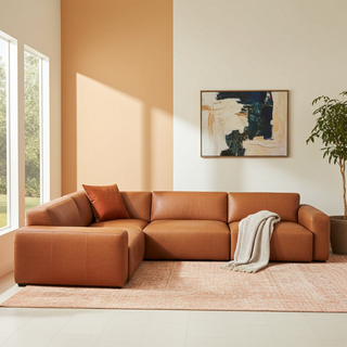 Moorizon Rustic Heaven armless chair in Cognac — textured leather with relaxed profile, warm interior