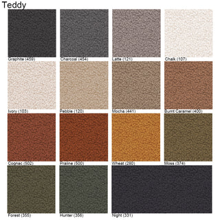Teddy boucle fabric swatches in cream and sand