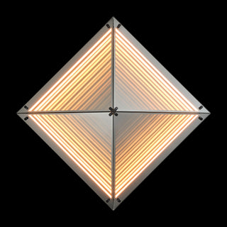 Illuminated Axis LED Infinity Glass Mirror with warm infinity-style lighting and a sculptural diamond-shaped design.