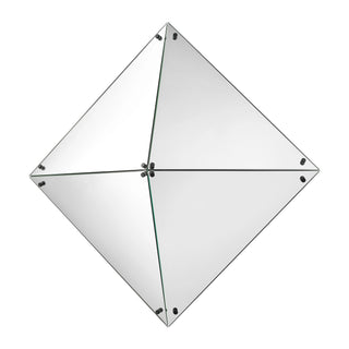 Axis LED Infinity Glass Mirror shown unlit, highlighting its diamond silhouette and reflective geometric glass panels.