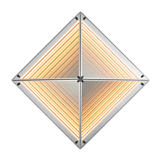 Front view of the Axis LED Infinity Glass Mirror featuring warm integrated LED lines and geometric mirrored panels.