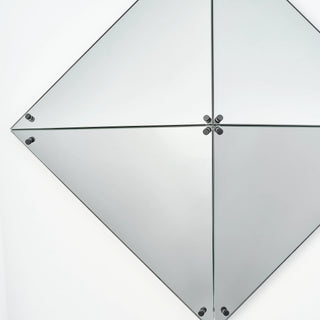 Close-up of the Axis LED Infinity Glass Mirror highlighting angled reflective glass panels and slim metal detailing.