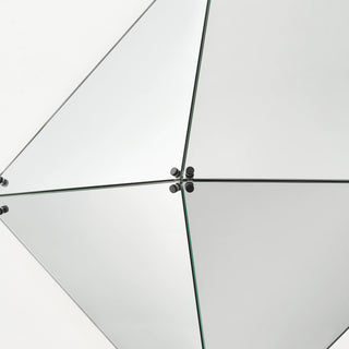 Detailed view of the Axis LED Infinity Glass Mirror showing the central metal joint and precisely aligned mirrored panels.