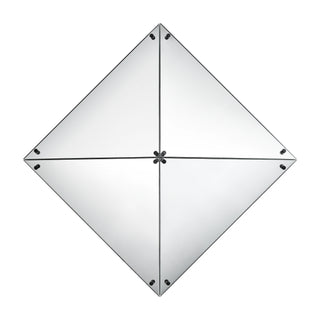 Front view of the unlit Axis LED Infinity Glass Mirror with symmetrical mirrored panels and a geometric frame.