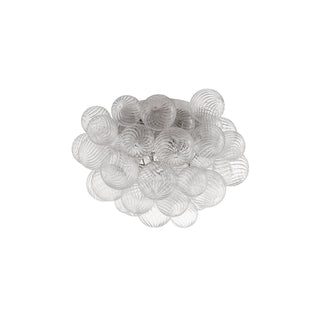 Bubble glass flush mount ceiling light on white background, clear cluster of glass spheres, lights off