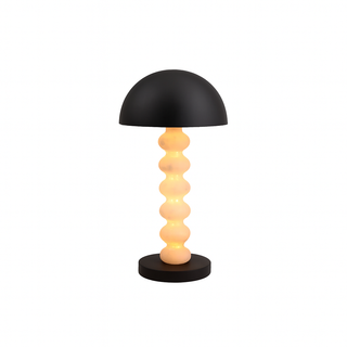 alista sculptural table lamp product cutout on white background, modern stacked sphere base with black dome shade