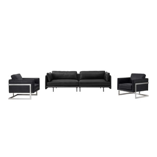 Edge Collection four-seater sofa in new black leather, multiple angle view