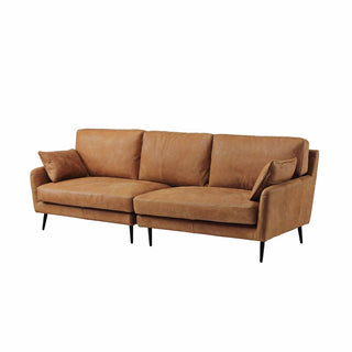angle view of Essence Collection couch sofa in conac brown leather