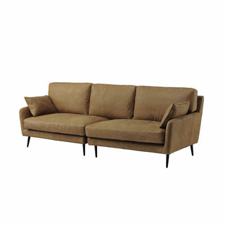 angle view of couch sofa in latte brown leather