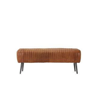 front view of 48-inch cognac bench with slim metal legs