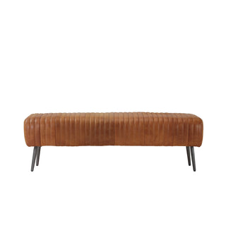 front view of 60-inch cognac bench with slim metal legs