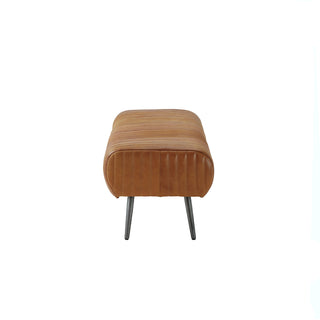 side view of 60-inch cognac bench with slim metal legs