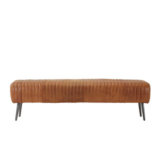 front view of 72-inch cognac bench with slim metal legs