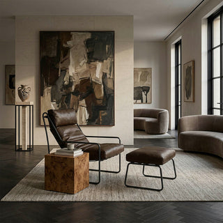 Linear Frame Full-Grain Leather Lounge Chair