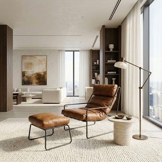 Linear Frame Full-Grain Leather Lounge Chair