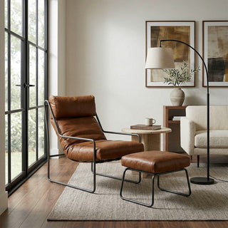 Linear Frame Full-Grain Leather Lounge Chair