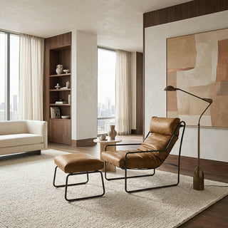 Linear Frame Full-Grain Leather Lounge Chair