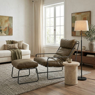 Linear Frame Full-Grain Leather Lounge Chair