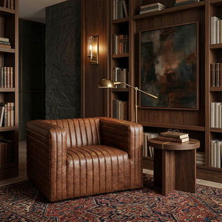 Metro Stripe Channel Quilted Full-Grain Leather Armchair