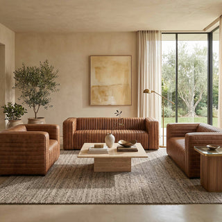 Metro Stripe Channel Quilted Full-Grain Leather Sofa
