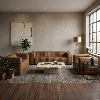 Metro Stripe Channel Quilted Full-Grain Leather Sofa