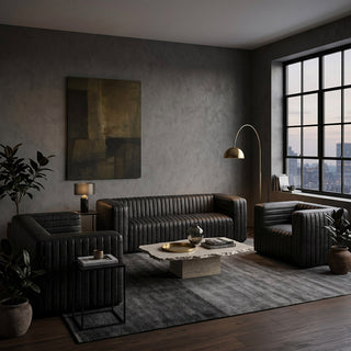 Metro Stripe Channel Quilted Full-Grain Leather Sofa