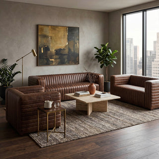 Metro Stripe Channel Quilted Full-Grain Leather Sofa
