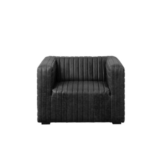 front view of 1-seater ribbed leather armchair in matte black tone