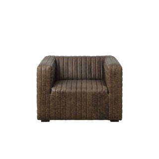 front view of 1-seater ribbed leather armchair in whiskey brown color