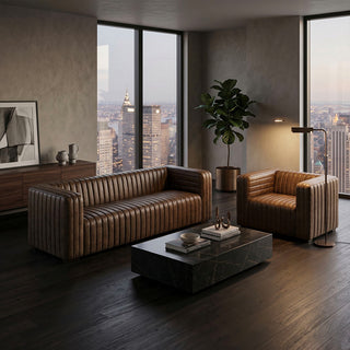 Metro Stripe Channel Quilted Full-Grain Leather Sofa