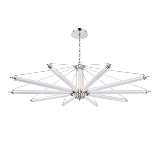 Unlit Moorizon Aurora 10-light Sputnik chandelier with ribbed glass tube arms extended horizontally against a white background.
