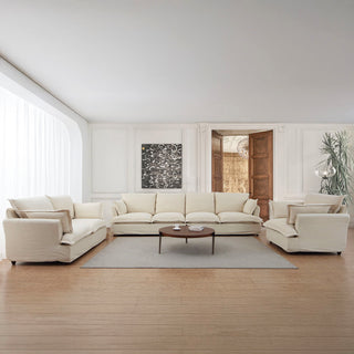 Moorizon Basic American Comfort tan fabric sofas, cozy modern living room seating