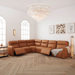 Moorizon Bold Leather modular power sofa, luxury brown leather reclining sectional