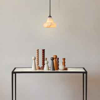 Moorizon Calcite Spectrum console table, narrow calcite slab top with blackened brass legs with calista pendant candy jar and decors