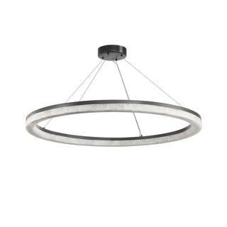 oversized calcite chandelier with balanced cables and glowing stone diffuser