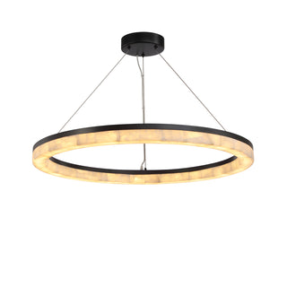 LED natural stone ring pendant with suspended minimalist design and warm tone lighting