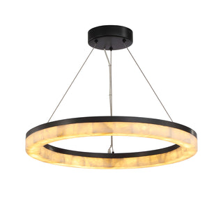 small Calista ring chandelier with soft backlit glow and clean suspension lines
