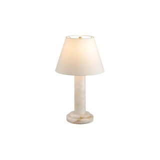 Calista modern bedside lamp on white background, soft warm glow for bedroom or living room