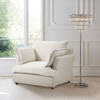 Moorizon Classic Comfort sofa paired with Stardust floor lamp, contemporary living room setup