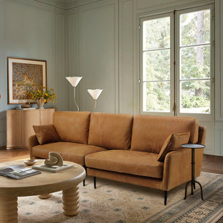 Moorizon Essence Couch – Cognac top-grain leather sofa with clean lines, contemporary 3-seater for modern living room