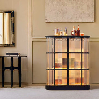 Moorizon Gatsby LED Bar Cabinet – Rectangular illuminated bar cabinet with glass doors and LED lighting